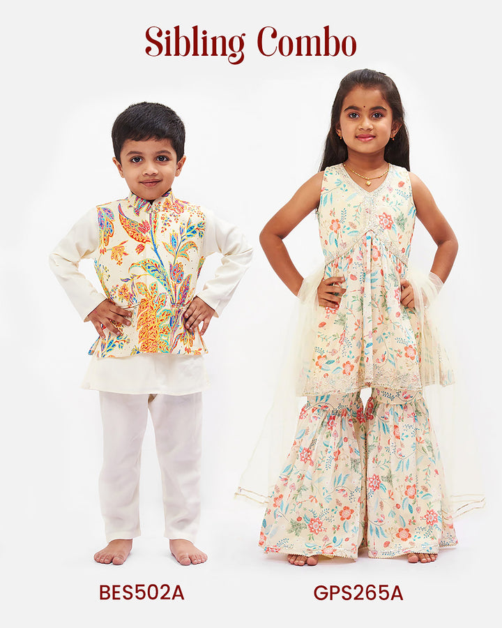 The Nesavu Boys Jacket Sets Boys Traditional Kurta Pajama with Vibrant Overcoat Set for Weddings and Festivities Nesavu Chic Boys Kurta Pajama with Jacket Set | Festive Wedding Attire for Young Gentlemen | The Nesavu