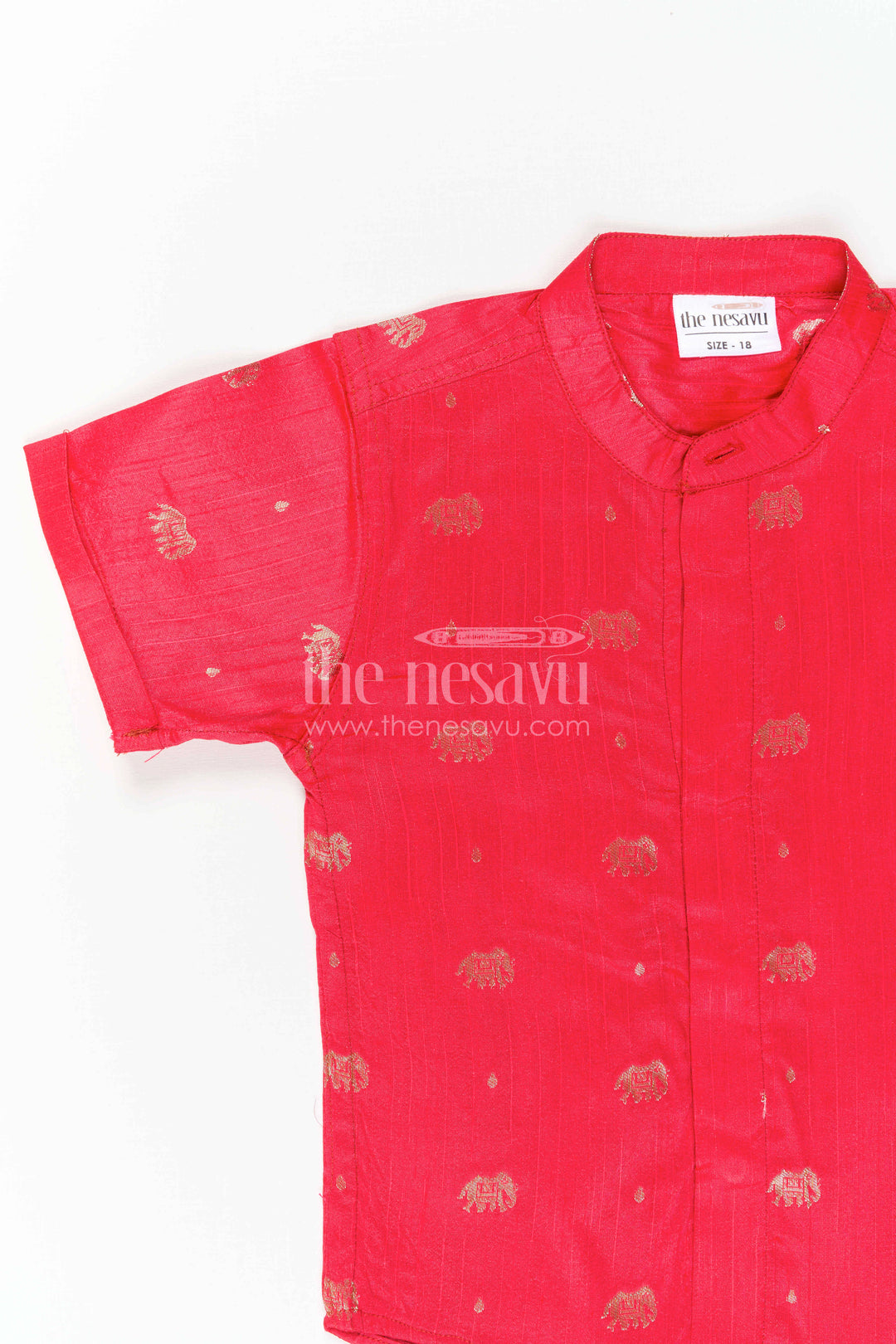 The Nesavu Boys Silk Shirt Boys Traditional Silk Shirt for Festive Photos and Cultural Events Nesavu Nesavu Boys Traditional Raw Silk Shirt With Jacquard Elephant Butta For Cultural Occasions