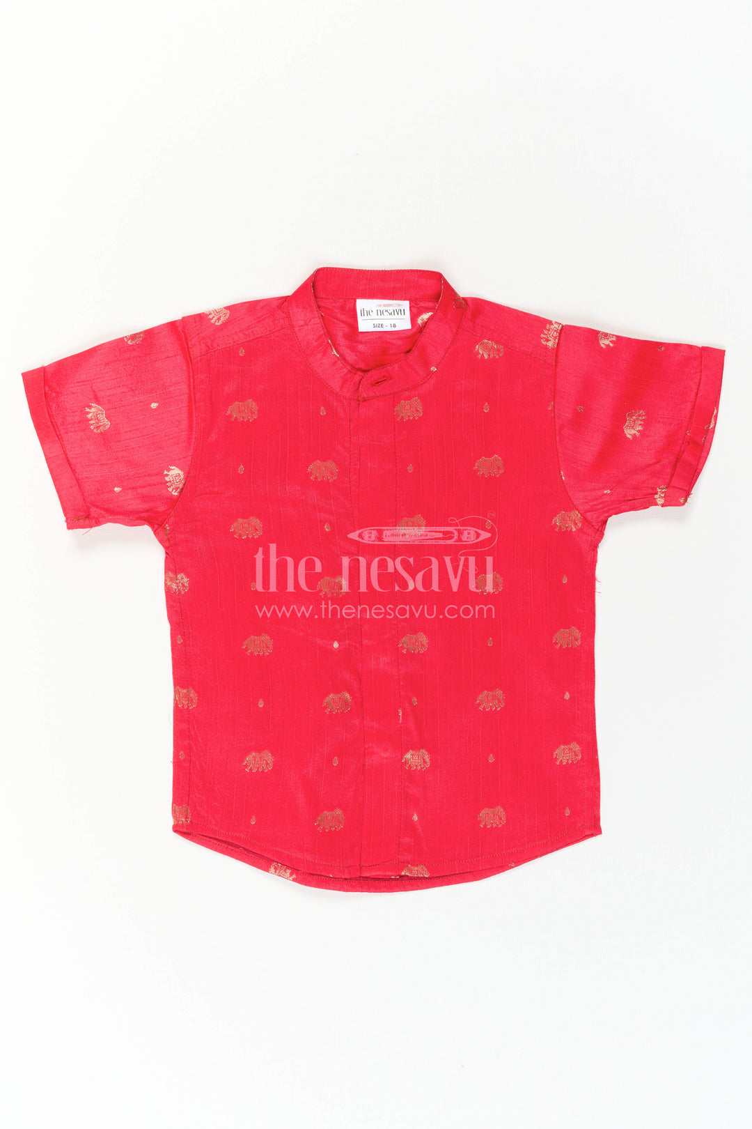 The Nesavu Boys Silk Shirt Boys Traditional Silk Shirt for Festive Photos and Cultural Events Nesavu Nesavu Boys Traditional Raw Silk Shirt With Jacquard Elephant Butta For Cultural Occasions