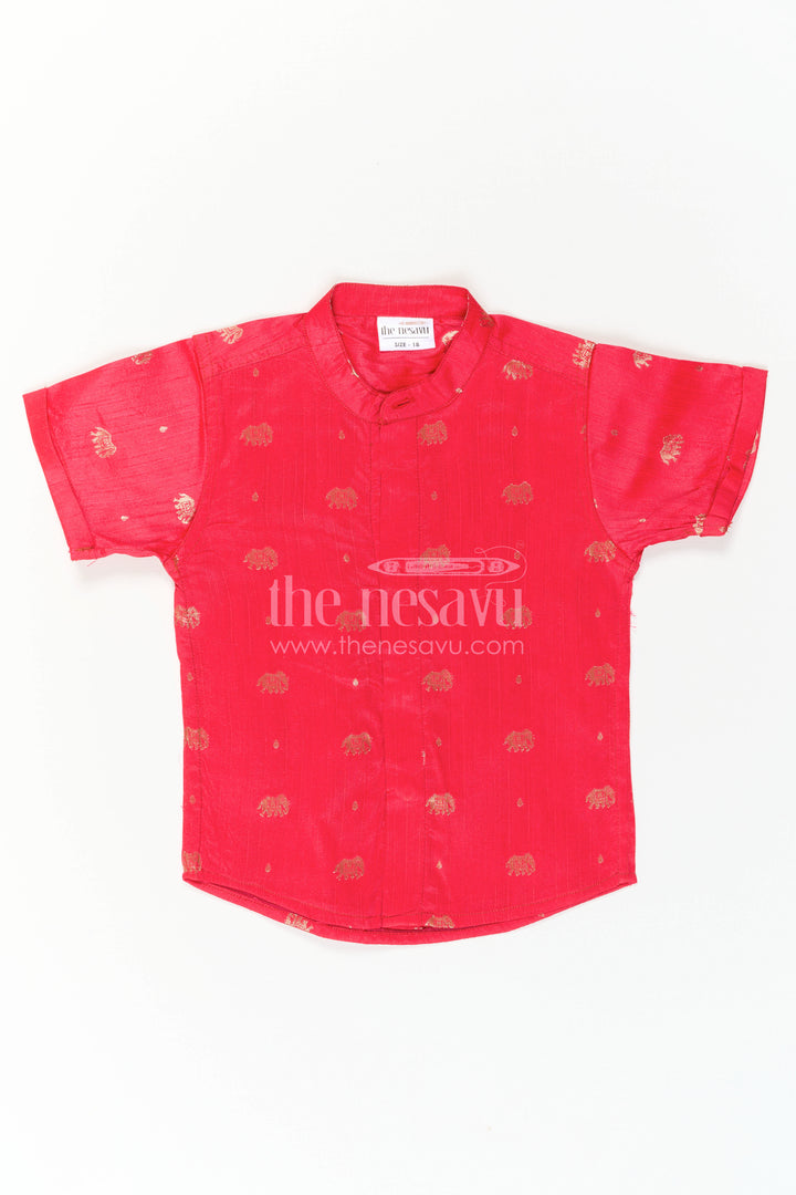 The Nesavu Boys Silk Shirt Boys Traditional Silk Shirt for Festive Photos and Cultural Events Nesavu Nesavu Boys Traditional Raw Silk Shirt With Jacquard Elephant Butta For Cultural Occasions