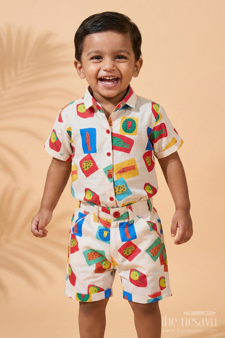 The Nesavu Boys Casual Set Boys Trendy Casual Shirts with Colorful Printed Shorts and Graphic Tank Top Nesavu 16 (1Y) / Multicolor BCS213A-16 Boys Trendy Casual Shirts Printed Shorts Graphic Tank Top | The Nesavu