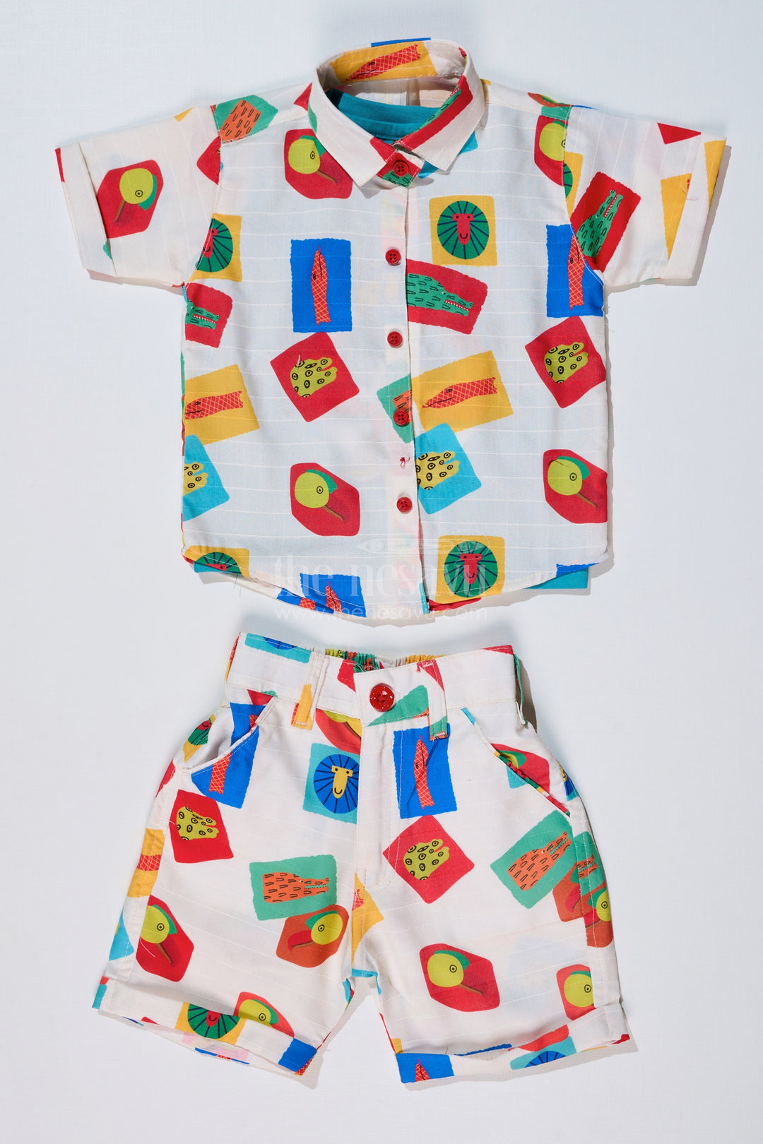 The Nesavu Boys Casual Set Boys Trendy Casual Shirts with Colorful Printed Shorts and Graphic Tank Top Nesavu 16 (1Y) / Multicolor BCS213A-16 Nesavu Boys Trendy Casual Shirts Printed Shorts Graphic Tank Top