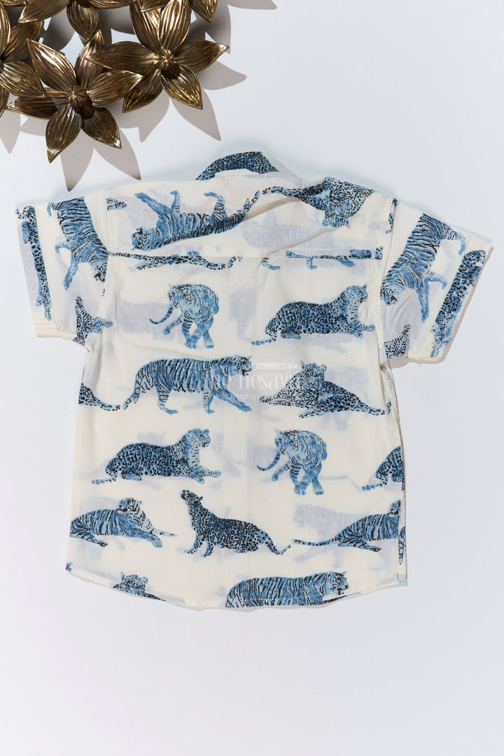 The Nesavu Boys Cotton Shirt Boys Trendy Shirt Designs in Cotton Block Print with Blue Jungle Animal Motif Nesavu Nesavu Boys Trendy Shirt Designs Cotton Block Print Blue Jungle Animal Print