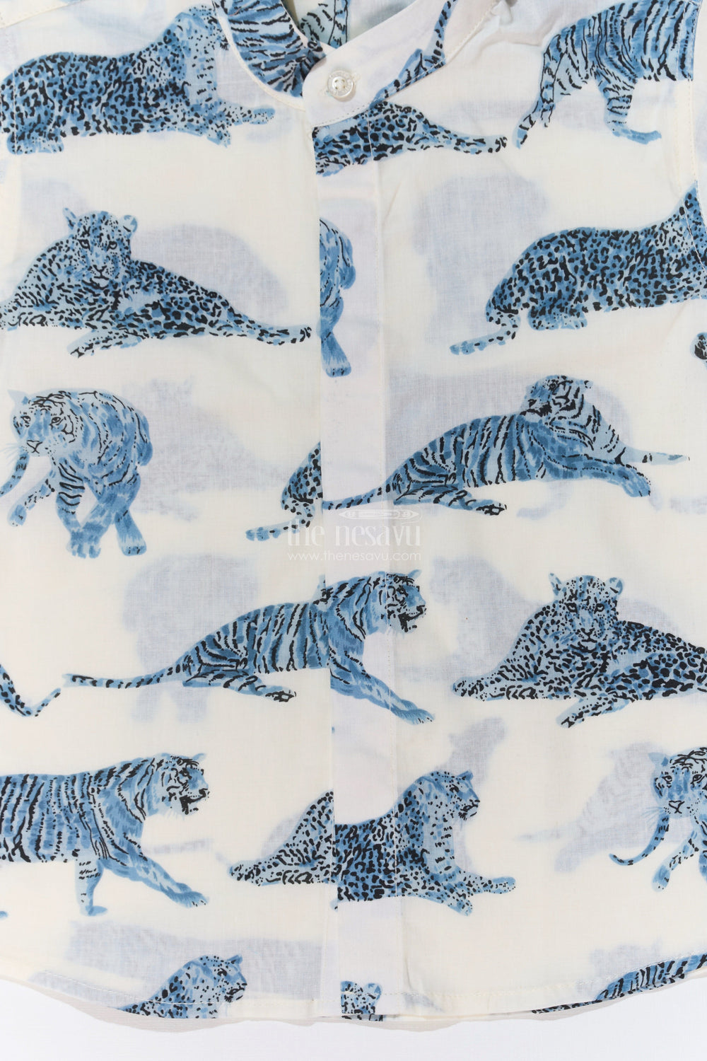 The Nesavu Boys Cotton Shirt Boys Trendy Shirt Designs in Cotton Block Print with Blue Jungle Animal Motif Nesavu Nesavu Boys Trendy Shirt Designs Cotton Block Print Blue Jungle Animal Print