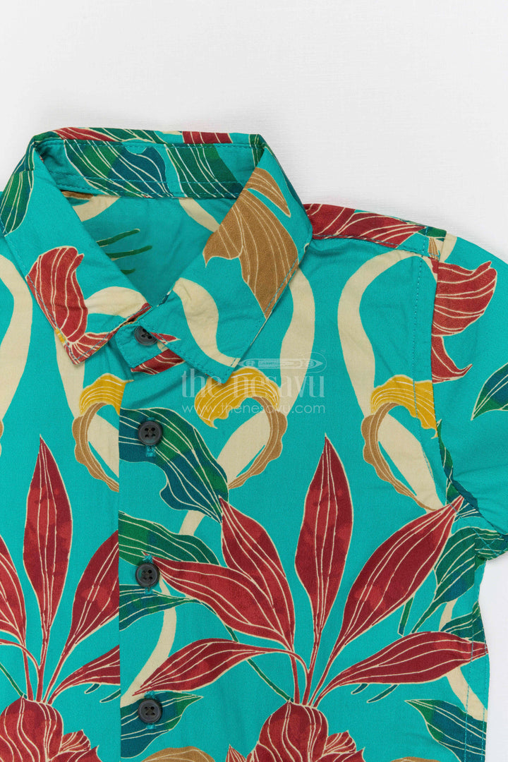 The Nesavu Boys Casual Set Boys Tropical Print Co Ord Set for Summer Vacations Nesavu Nesavu Boys Tropical Print Cotton Co Ord Set For Summer Vacations Beach Trips And Holiday Wear