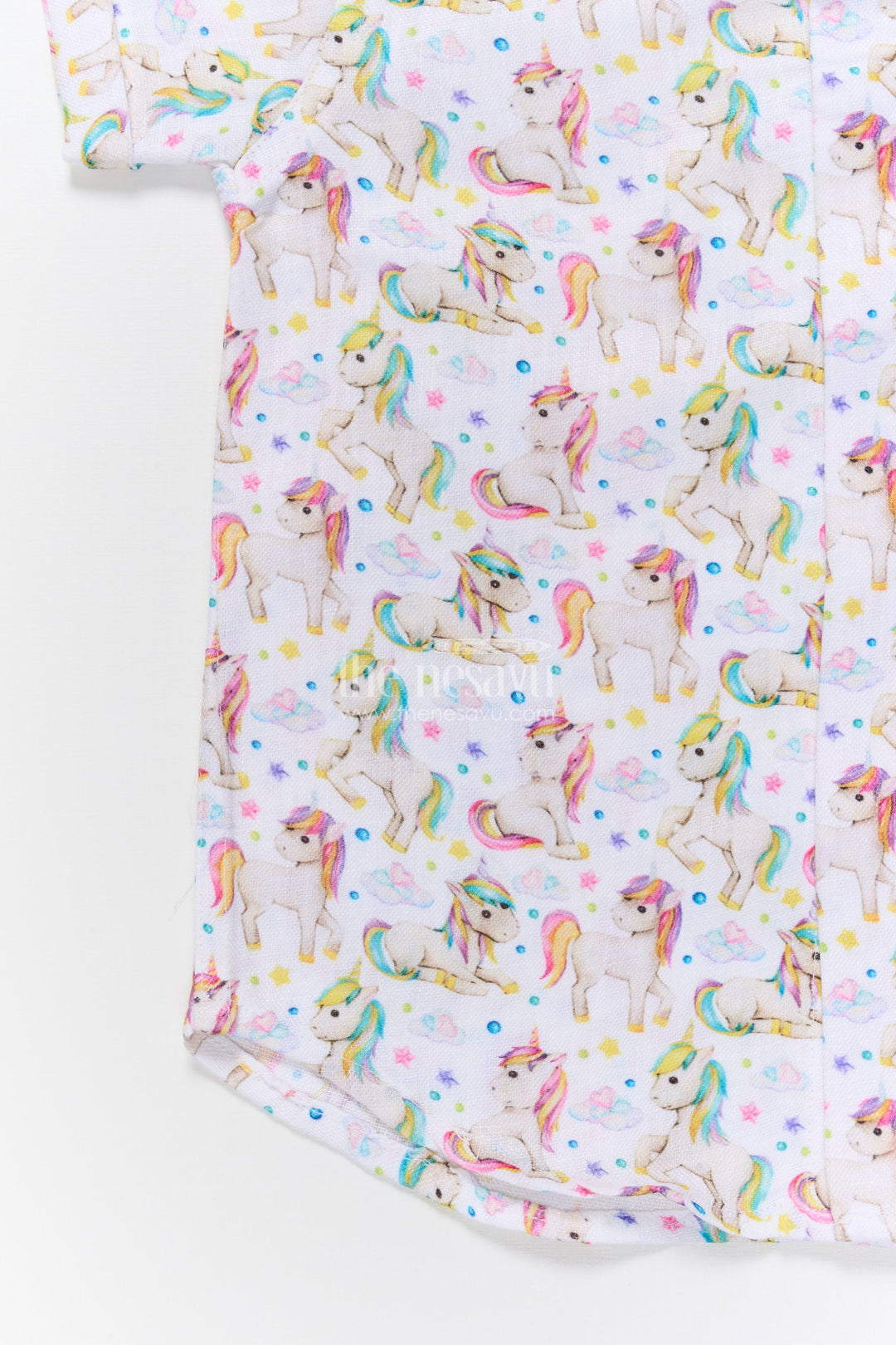The Nesavu Boys Linen Shirt Boys Unicorn Print Linen Shirt for Birthdays and Playdates Nesavu Nesavu boys unicorn print linen shirt birthdays themed parties magical casual wear