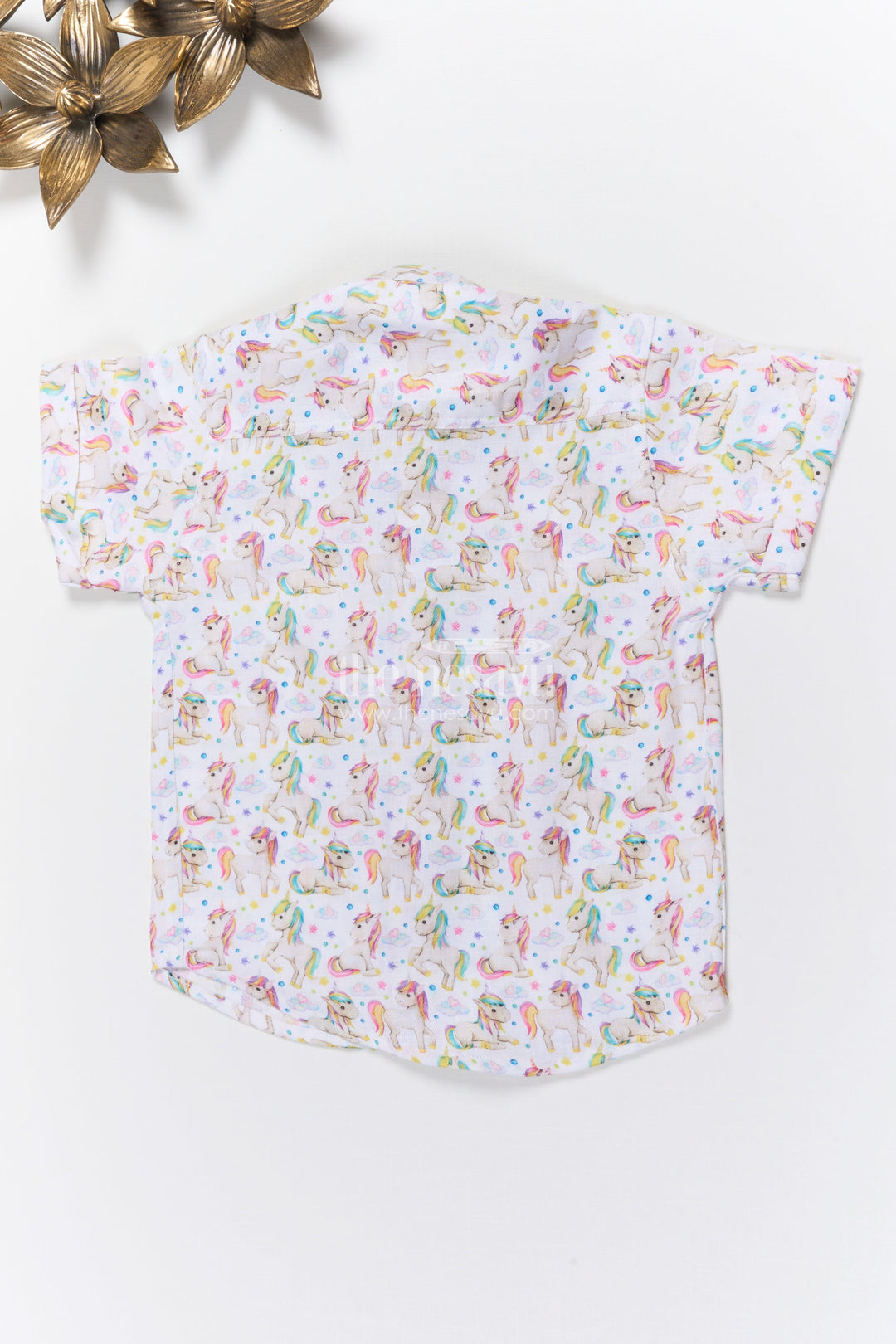The Nesavu Boys Linen Shirt Boys Unicorn Print Linen Shirt for Birthdays and Playdates Nesavu Nesavu boys unicorn print linen shirt birthdays themed parties magical casual wear