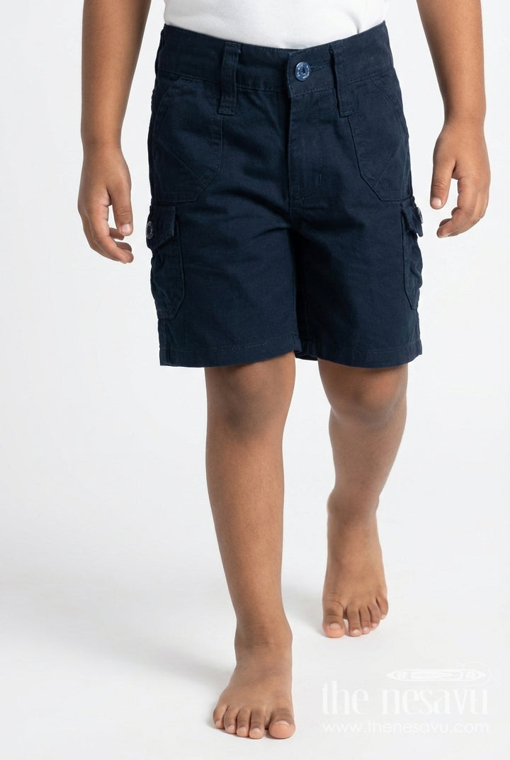 The Nesavu Boys Shorts Boys Utility Cotton Shorts for Daily Wear and Casual Play Nesavu 16 (1Y) / Blue / Cotton BWS074A-16 Nesavu boys cotton utility shorts with side pockets – ideal for school and daily wear