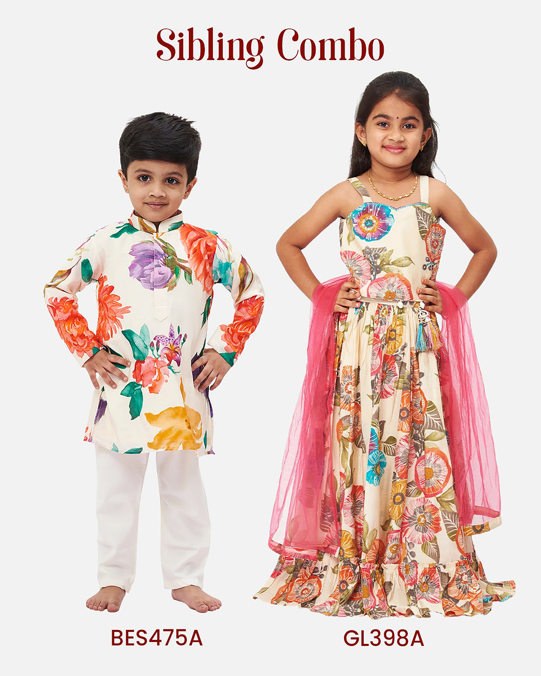 The Nesavu Boys Kurtha Set Boys' Vibrant Floral Ethnic Kurta with White Pants Set Nesavu Ethnic Floral Kurta and White Pant Set for Boys | Boys Ethnic Wear | The Nesavu