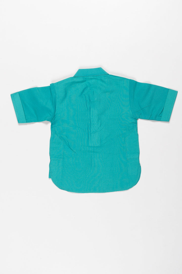 The Nesavu Boys Kurtha Shirt Boys Vibrant Teal Kurta Shirt - Traditional Elegance with a Modern Twist Nesavu Teal Boys Kurta Shirt | Sequin Detail | Comfortable Traditional Wear | The Nesavu