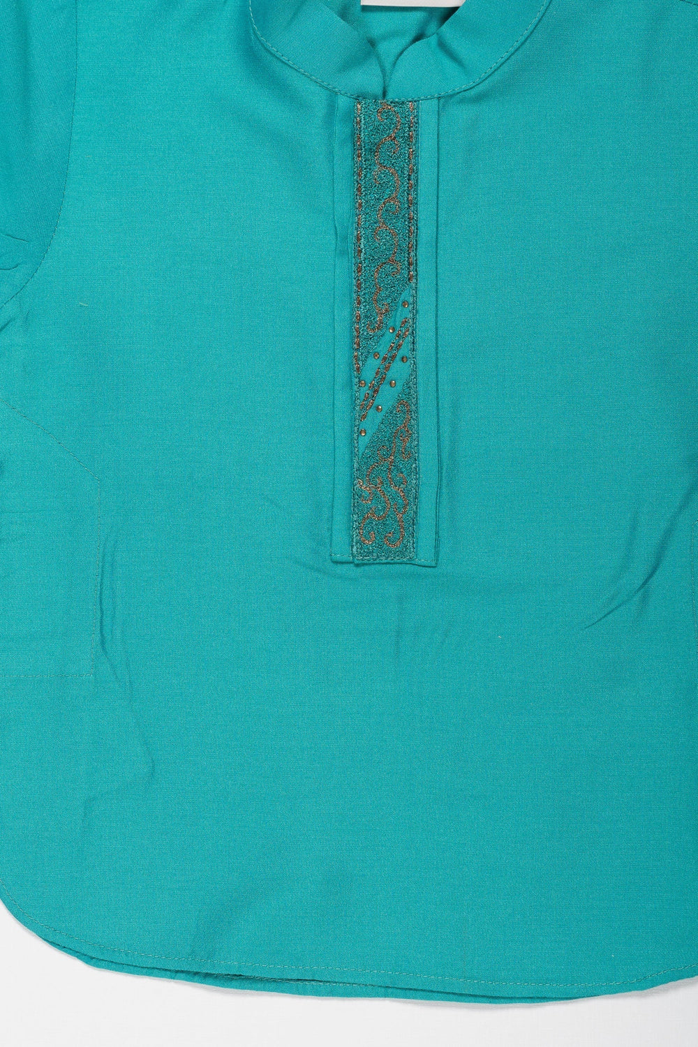 The Nesavu Boys Kurtha Shirt Boys Vibrant Teal Kurta Shirt - Traditional Elegance with a Modern Twist Nesavu Teal Boys Kurta Shirt | Sequin Detail | Comfortable Traditional Wear | The Nesavu
