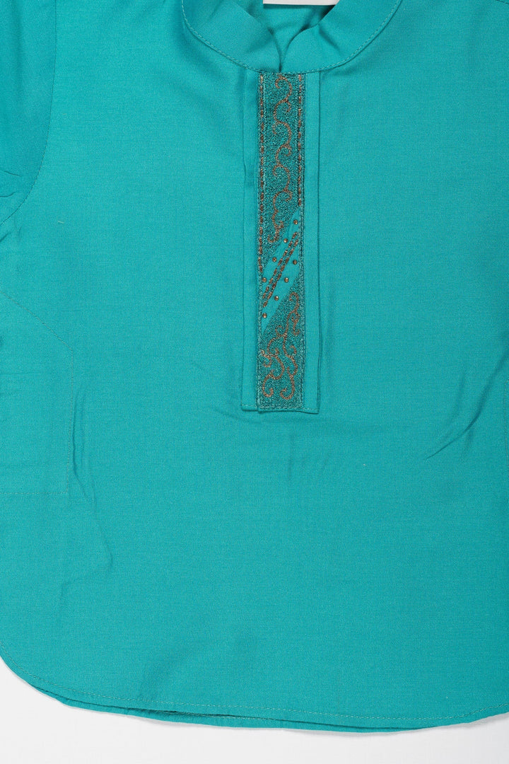 The Nesavu Boys Kurtha Shirt Boys Vibrant Teal Kurta Shirt - Traditional Elegance with a Modern Twist Nesavu Teal Boys Kurta Shirt | Sequin Detail | Comfortable Traditional Wear | The Nesavu