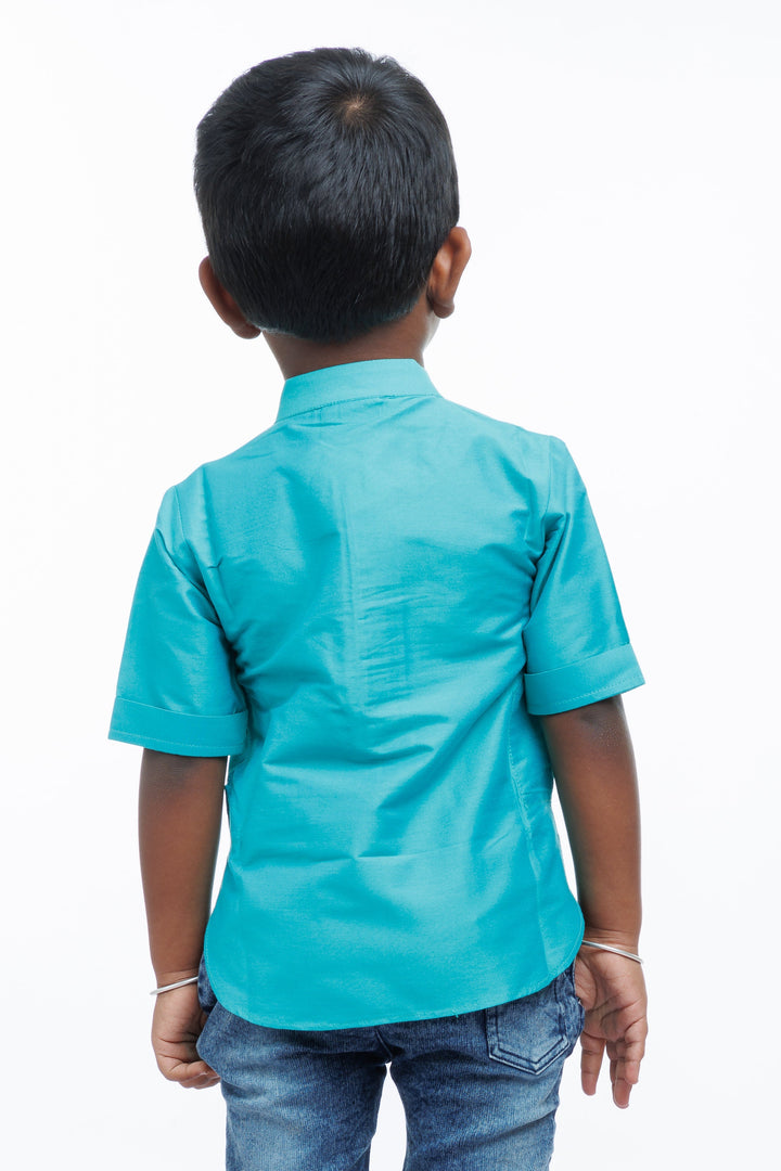 The Nesavu Boys Kurtha Shirt Boys Vibrant Teal Kurta Shirt - Traditional Elegance with a Modern Twist Nesavu Teal Boys Kurta Shirt | Sequin Detail | Comfortable Traditional Wear | The Nesavu