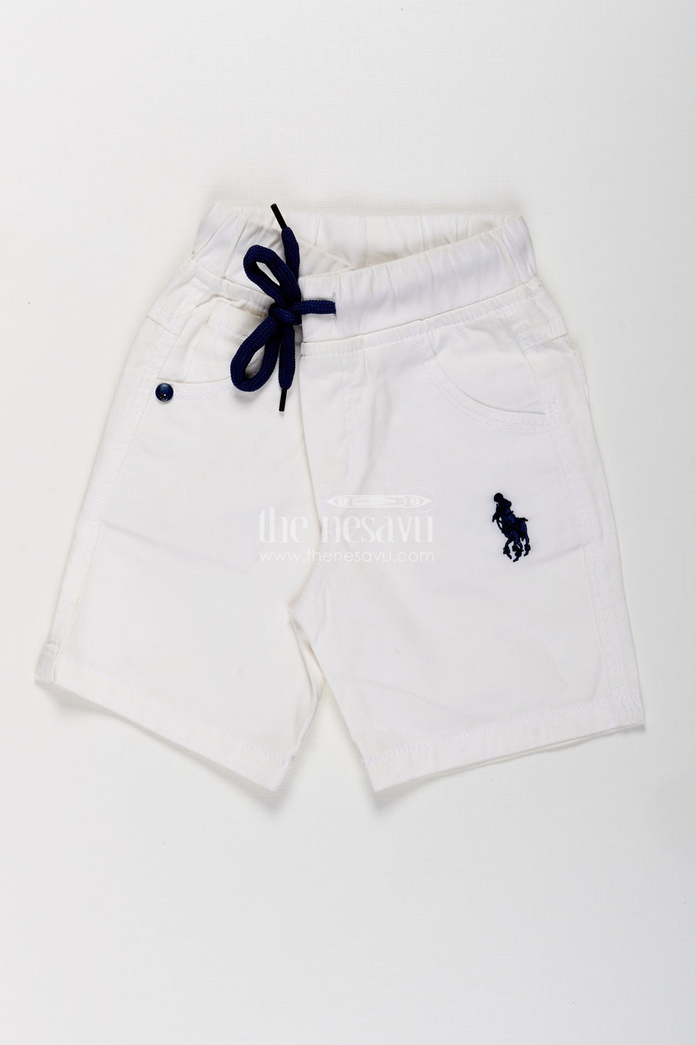 The Nesavu Boys Shorts Boys White Cotton Shorts with Emblem Detail Nesavu Boys White Cotton Casual Shorts | The Nesavu