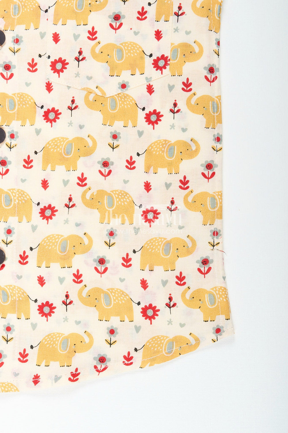 The Nesavu Boys Cotton Shirt Boys yellow elephant printed shirt for ethnic day and festive fun Nesavu Nesavu boys yellow elephant print cotton shirt  perfect festive school functions birthdays