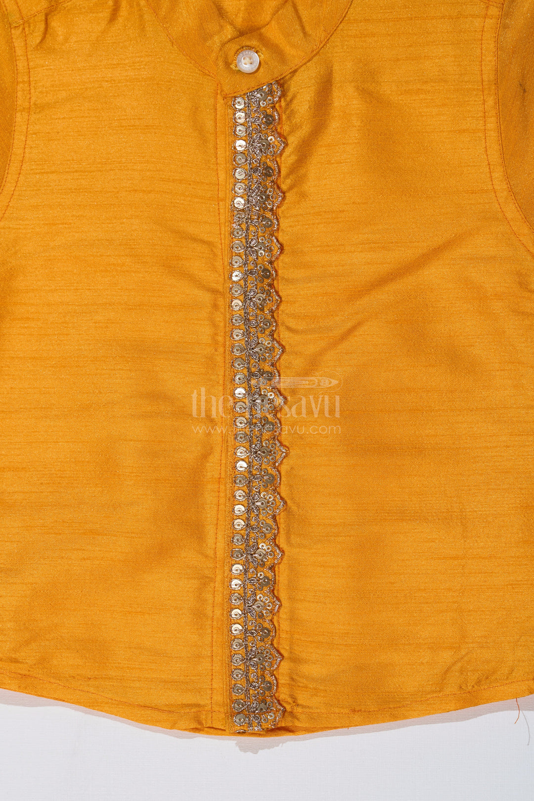 The Nesavu Boys Silk Shirt Boys Yellow Half Shirt in Silk Blend with Embroidered Panel for Festive and Traditional Wear Nesavu Nesavu Boys Yellow Silk Half Shirt Embroidered Panel Short Sleeves Festive Wear