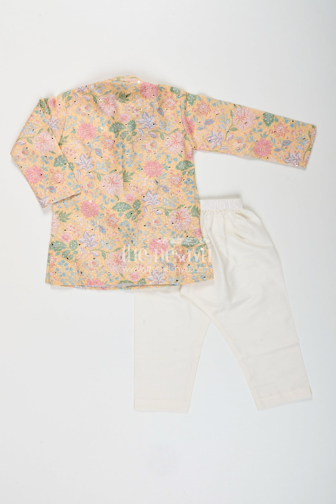 The Nesavu Boys yellow kurta set with floral sequin embroidery for weddings Nesavu Nesavu boys yellow kurta set floral sequin embroidery  festive ethnic outfit weddings
