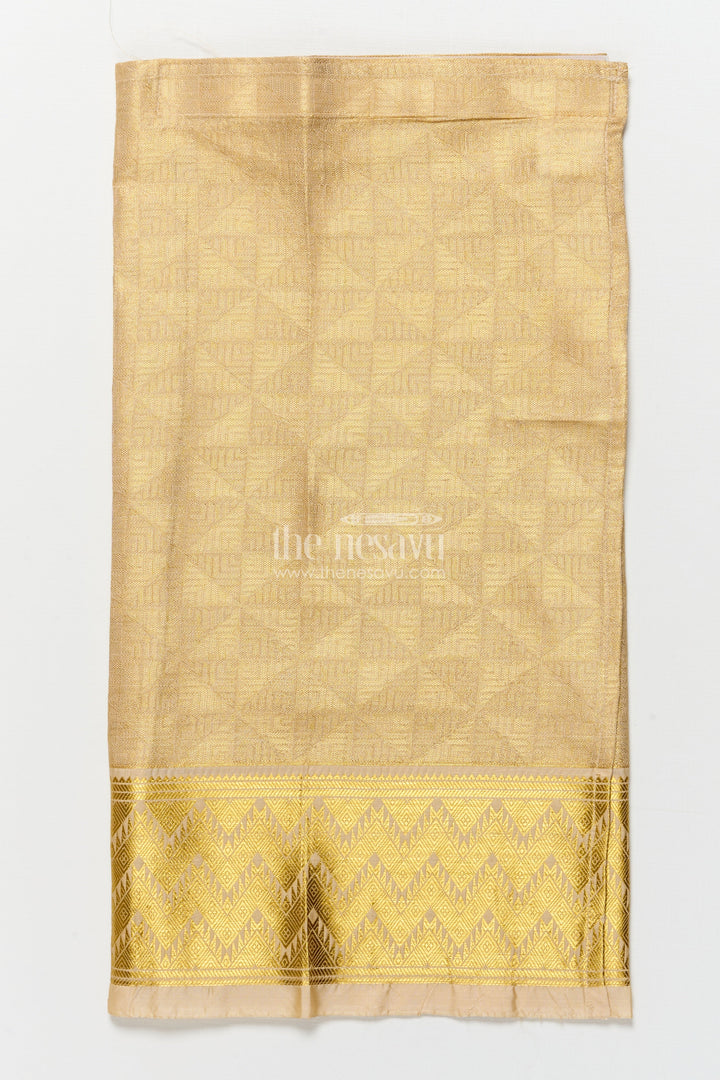 The Nesavu Boys Vesti Boys Zari Vesti for Traditional Celebrations and Temple Visits Nesavu 16 (1Y) / Gold D034B-16 Nesavu boys vesti embossed tissue broad zari border festivals wedding functions