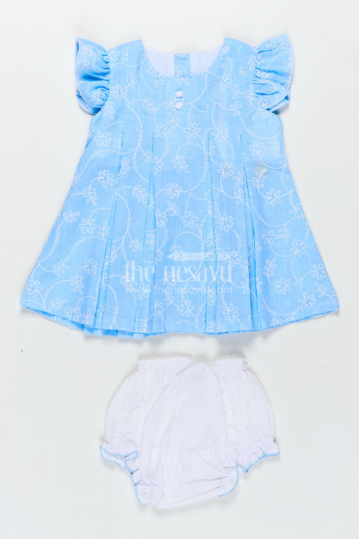 The Nesavu Baby Cotton Frocks Breathable Everyday Wear for Baby in Blue Cotton with Embroidered Floral Detailing and Bloomers Nesavu 12 (3M) / Blue BFJ804B-12 Nesavu Breathable Everyday Wear Baby Blue Embroidered Cotton Comfortable Bloomers