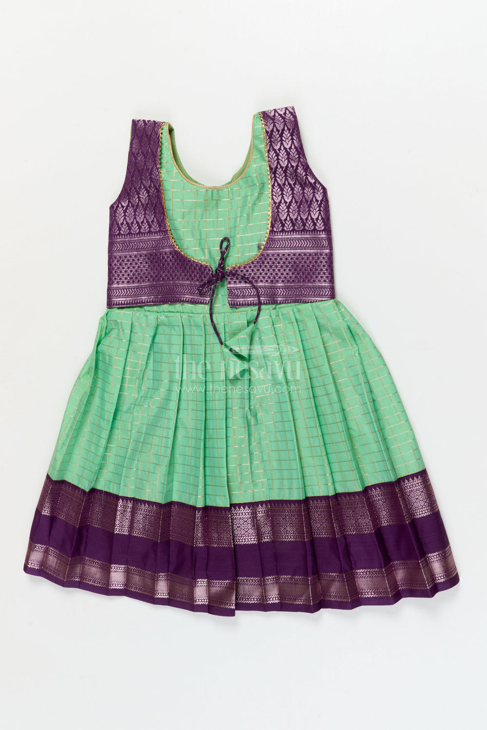 The Nesavu Girls Kanchi Silk Frock Bridal Style Silk Frock for Toddler Girls Inspired by Dharmavaram Sarees Nesavu 10 (NB) / Green / style 2 KSF003AB-10 Nesavu toddler girl silk frock inspired by Dharmavaram bridal sarees with zari woven detailing