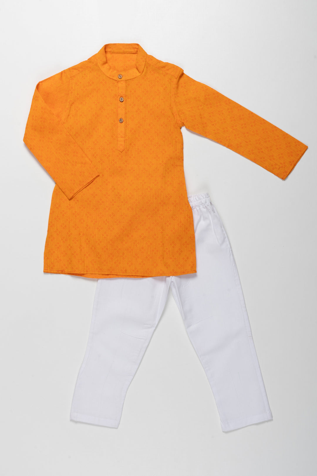 The Nesavu Boys Kurtha Set Bright Orange Kurta with White Pajama Set for Kids - Festive and Traditional Wear Nesavu 16 (1Y) / Orange BES55-16 Bright Orange Kurta with White Pajama Set for Kids | Festive and Traditional Wear | The Nesavu