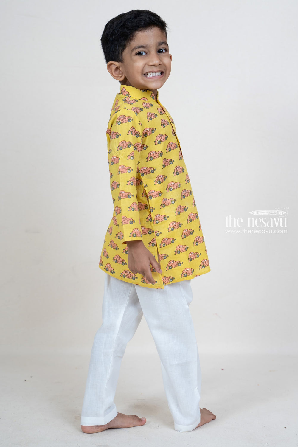The Nesavu Boys Kurtha Set Bright Yellow Party Wear Printed Kurta Suit For Baby Boys Nesavu Cotton Printed Kurta Suit For Boys Online | Traditional Indian Ethnics | The Nesavu