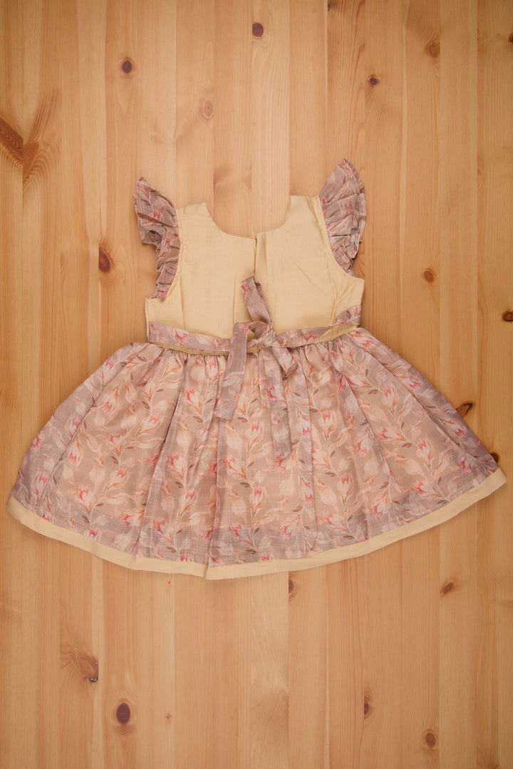 The Nesavu Girls Cotton Frock Brown Chanderi Cotton Frock with Floral Print - Ethnic Girls Attire Nesavu Cotton Frock For Baby Girl | Western Cotton Frocks | The Nesavu