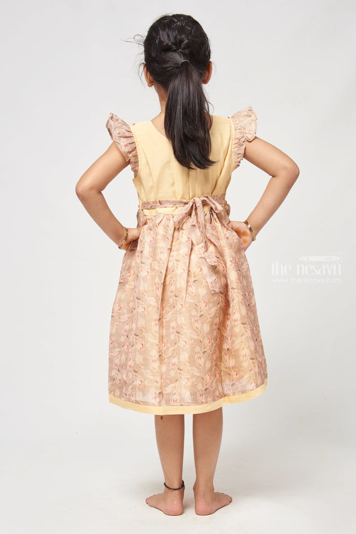 The Nesavu Girls Cotton Frock Brown Chanderi Cotton Frock with Floral Print - Ethnic Girls Attire Nesavu Cotton Frock For Baby Girl | Western Cotton Frocks | The Nesavu