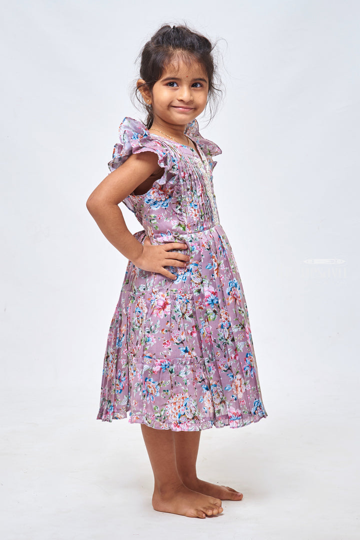 The Nesavu Girls Cotton Frock Brown Floral Fantasy: Printed Cotton Frock for Girls Nesavu Baby Girl Frock Cotton | Printed Cotton Frock for Girls | the Nesavu