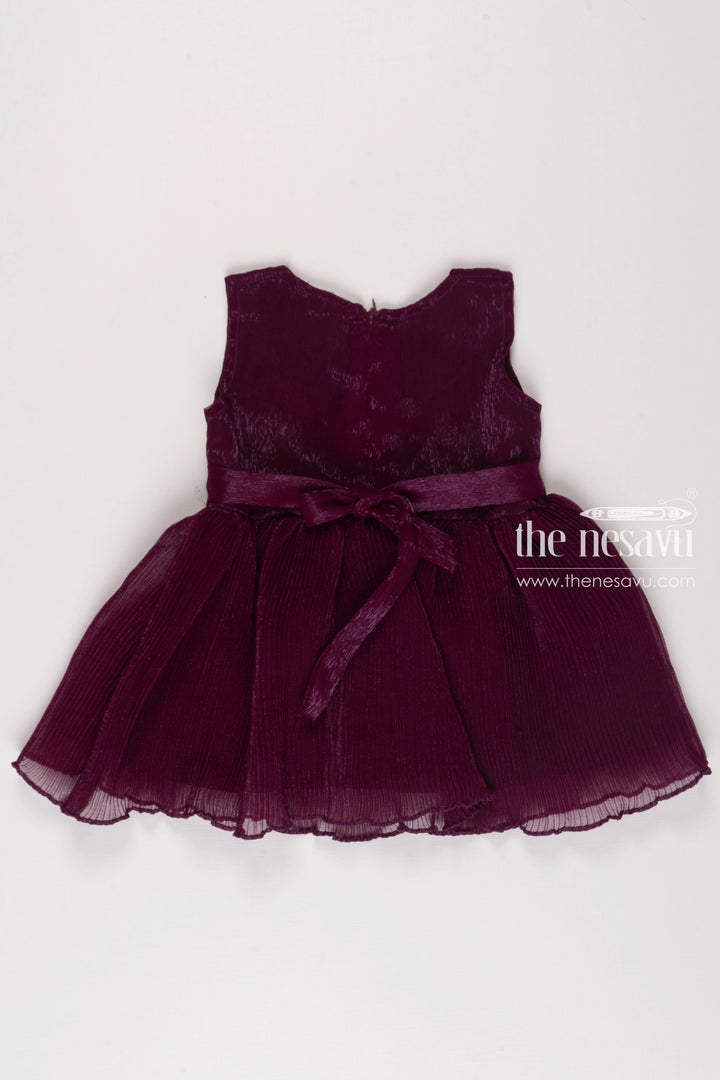 The Nesavu Baby Fancy Frock Burgundy Bliss Tulle Frock Party Wear Gown for Girls Nesavu Girls Burgundy Tulle Sleeveless Dress | Elegant Occasion Wear | The Nesavu