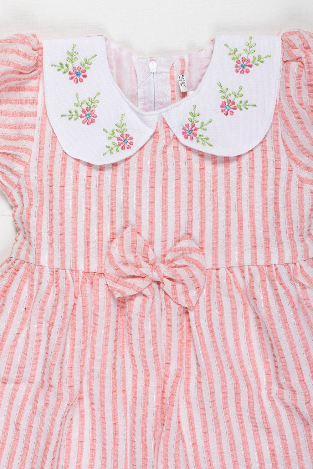 The Nesavu Baby Cotton Frocks Candy Stripe Whisper Frock with Embroidered Peter Pan Collar for Baby Girls Nesavu Embroidered Collar Baby Girl Frock in Candy Stripes | Unique Summer Wear | The Nesavu