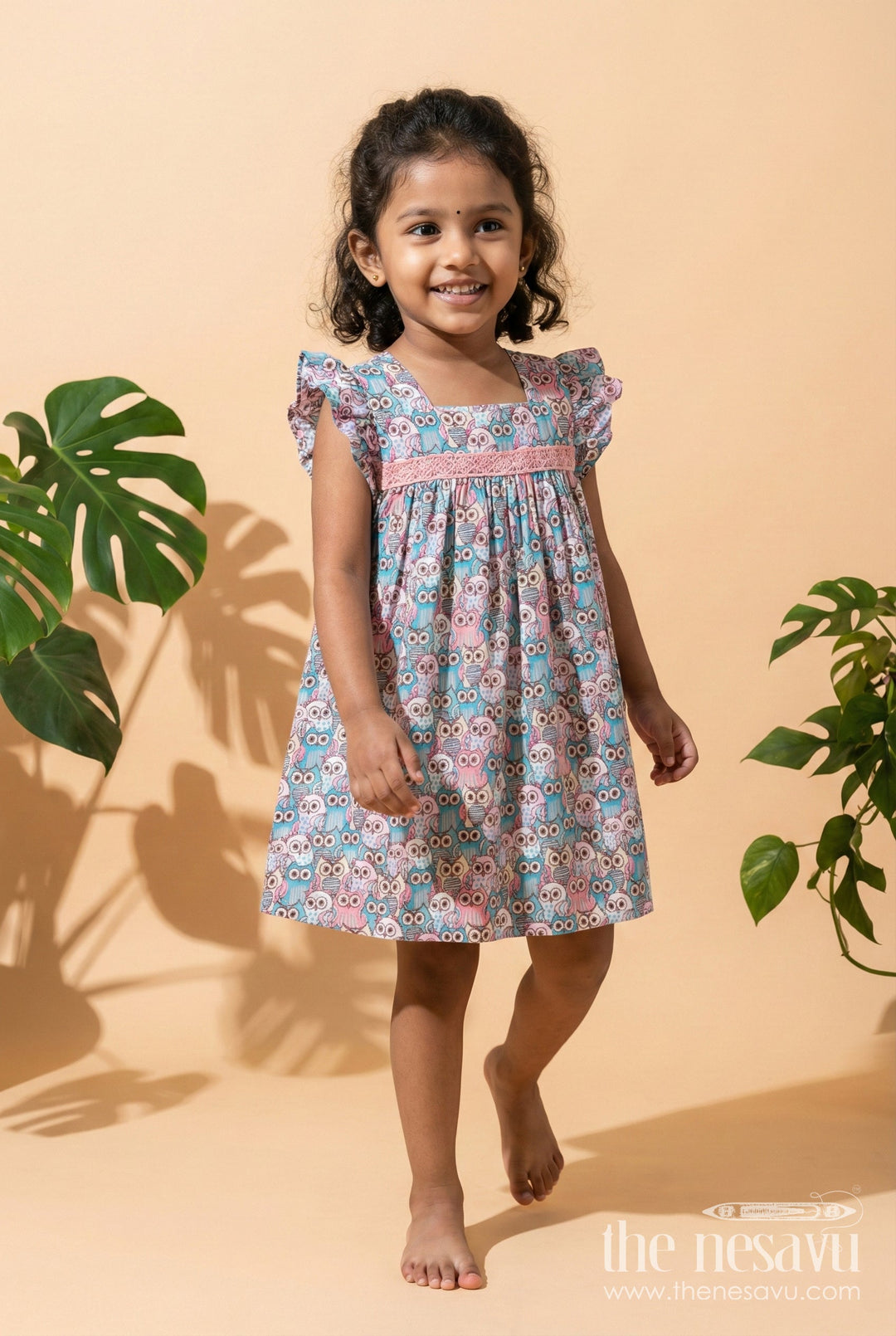 The Nesavu Girls Cotton Frock Cartoon Print Frock for Baby Girls for Daycare and Everyday Fun Nesavu 16 (1Y) / Peach / Cotton GFC2084A-16 Nesavu baby girl frock with cartoon print in popcorn fabric for daycare and everyday wear