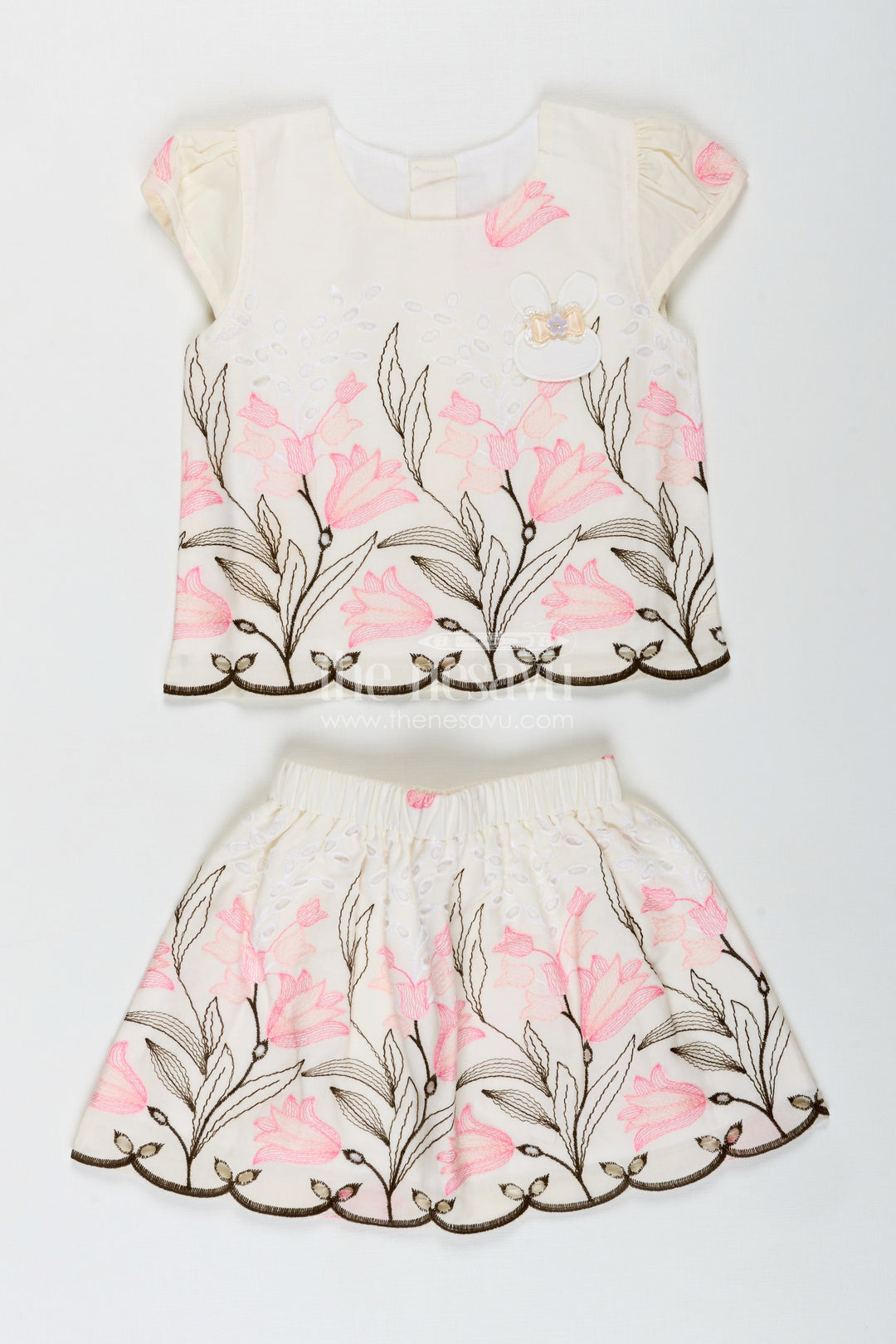 The Nesavu Baby Casual Sets Casual Baby Set for Girls Floral Everyday Wear Nesavu 14 (6M) / Orange BFJ816B-14 Nesavu Cute Baby Girl Cotton Casual Set Coral Thread Embroidery Comfortable Design