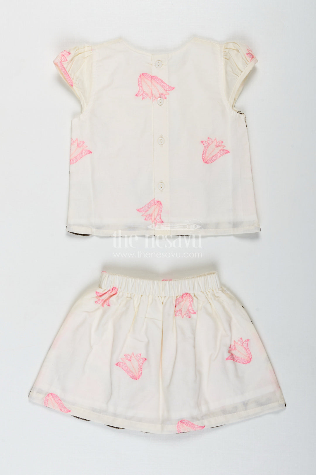 The Nesavu Baby Casual Sets Casual Baby Set for Girls Floral Everyday Wear Nesavu Nesavu Cute Baby Girl Cotton Casual Set Coral Thread Embroidery Comfortable Design
