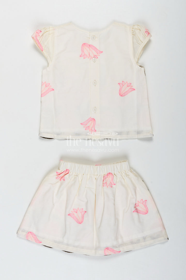The Nesavu Baby Casual Sets Casual Baby Set for Girls Floral Everyday Wear Nesavu Nesavu Cute Baby Girl Cotton Casual Set Coral Thread Embroidery Comfortable Design