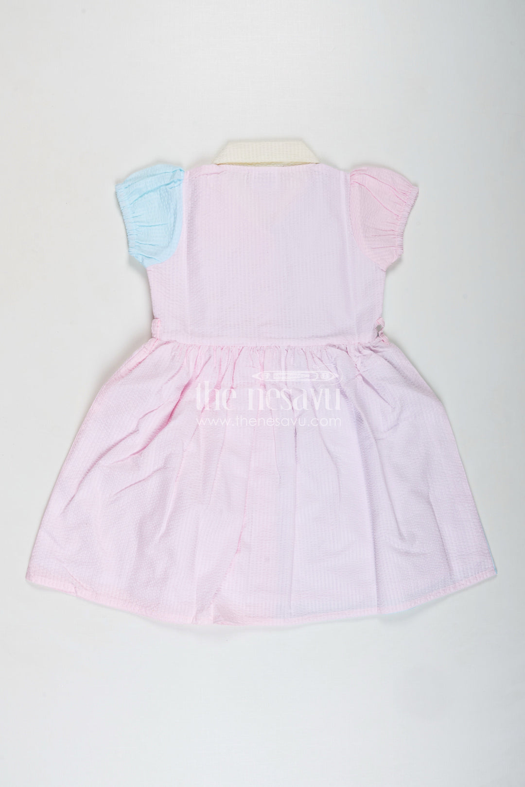 The Nesavu Girls Cotton Frock Casual Cotton Frock for Girls Daily Playwear Dress Nesavu Nesavu Cotton Seersucker Frock Girls Pastel Patchwork Front Buttons Warm Weather