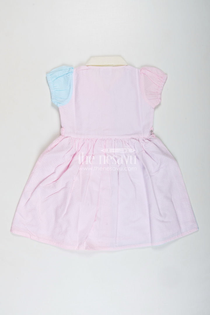 The Nesavu Girls Cotton Frock Casual Cotton Frock for Girls Daily Playwear Dress Nesavu Nesavu Cotton Seersucker Frock Girls Pastel Patchwork Front Buttons Warm Weather
