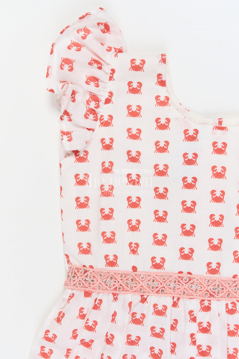 The Nesavu Girls Cotton Frock Casual Cotton Frock for Girls for Everyday Wear and Travel Nesavu Nesavu cotton frock for toddler girls with fun digital print and ruffle trim for everyday use