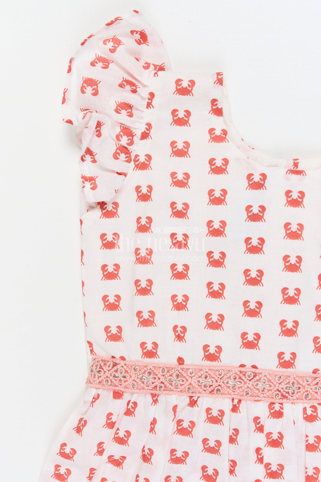 The Nesavu Girls Cotton Frock Casual Cotton Frock for Girls for Everyday Wear and Travel Nesavu Nesavu cotton frock for toddler girls with fun digital print and ruffle trim for everyday use