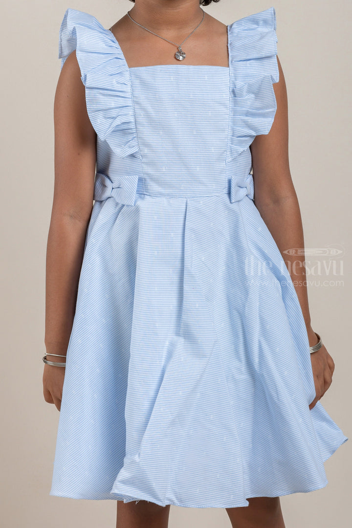 The Nesavu Frocks & Dresses Casual Cotton Frock with Blue Pin Striped Design and Ruffled Yoke For Girls psr silks Nesavu