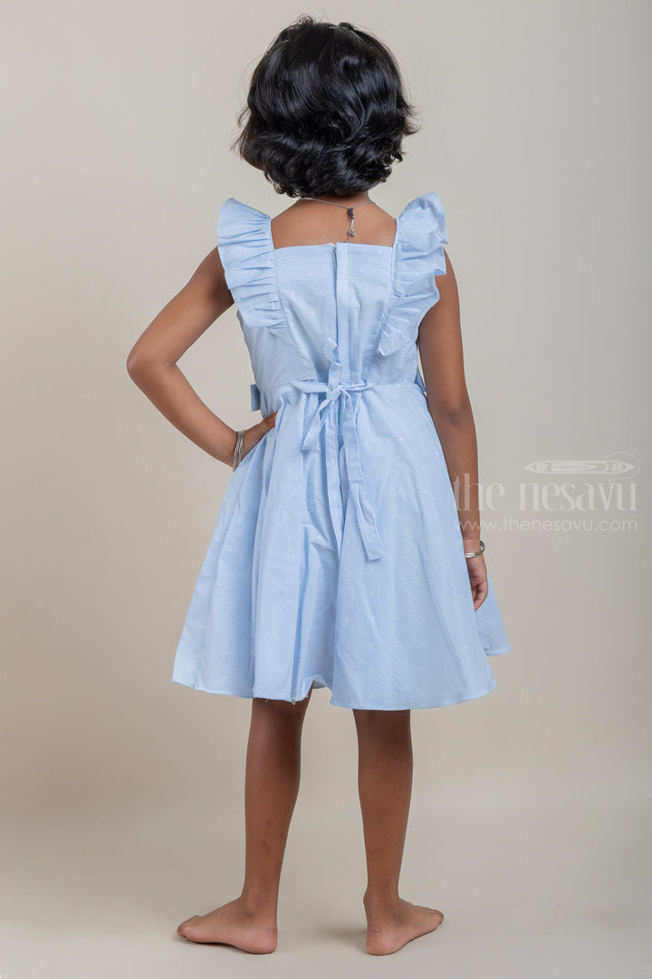 The Nesavu Frocks & Dresses Casual Cotton Frock with Blue Pin Striped Design and Ruffled Yoke For Girls psr silks Nesavu
