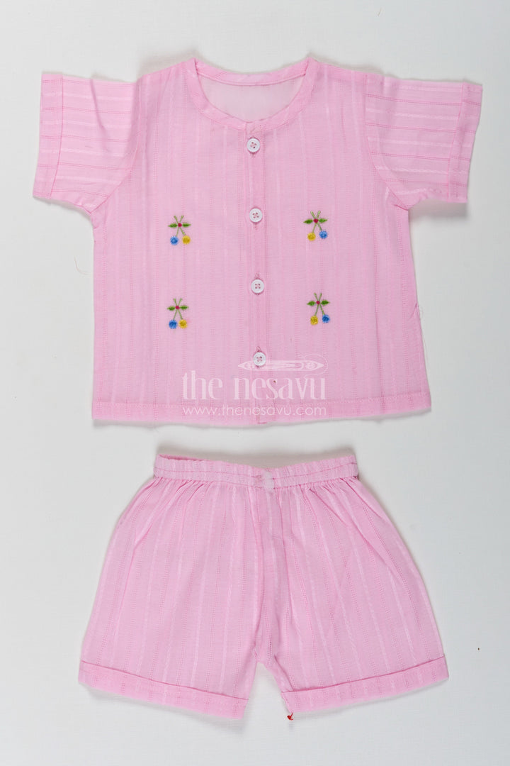 The Nesavu Baby Casual Sets Casual Dress for Birthday in Lavender Cotton with Embroidery Accents and Matching Shorts for Baby Girls Nesavu 10 (NB) / Pink BCS241C-10 Nesavu Lavender Baby Girl Casual Dress Birthday Embroidered Cotton Top Matching Shorts