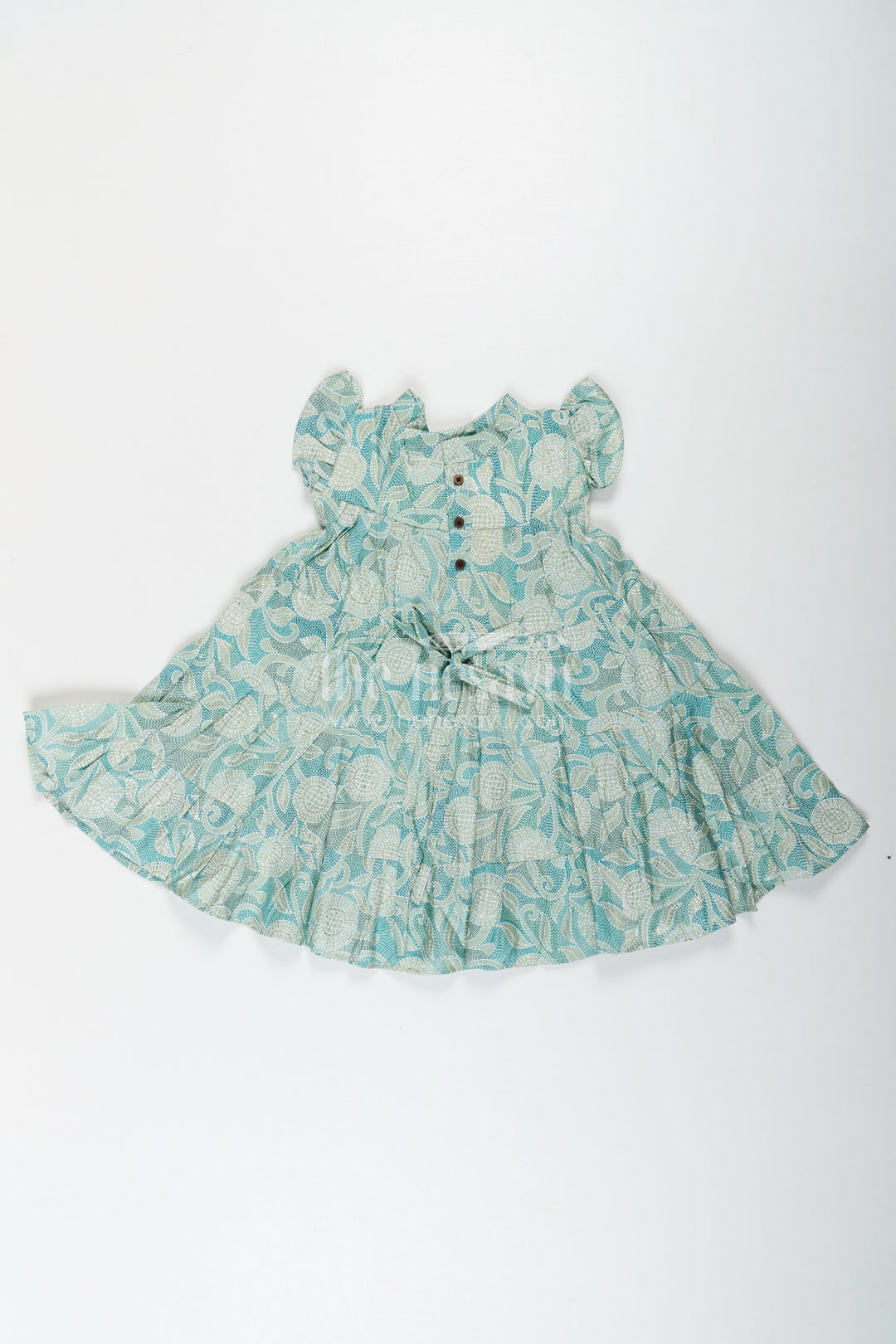 The Nesavu Girls Cotton Frock Casual Frock for Baby Girls in Modal Silk with Kantha Style Stitch Style Digital Print and Flowy Design Nesavu Nesavu Casual Frock Baby Girls Modal Silk with Kantha Style Print Bow Detailing