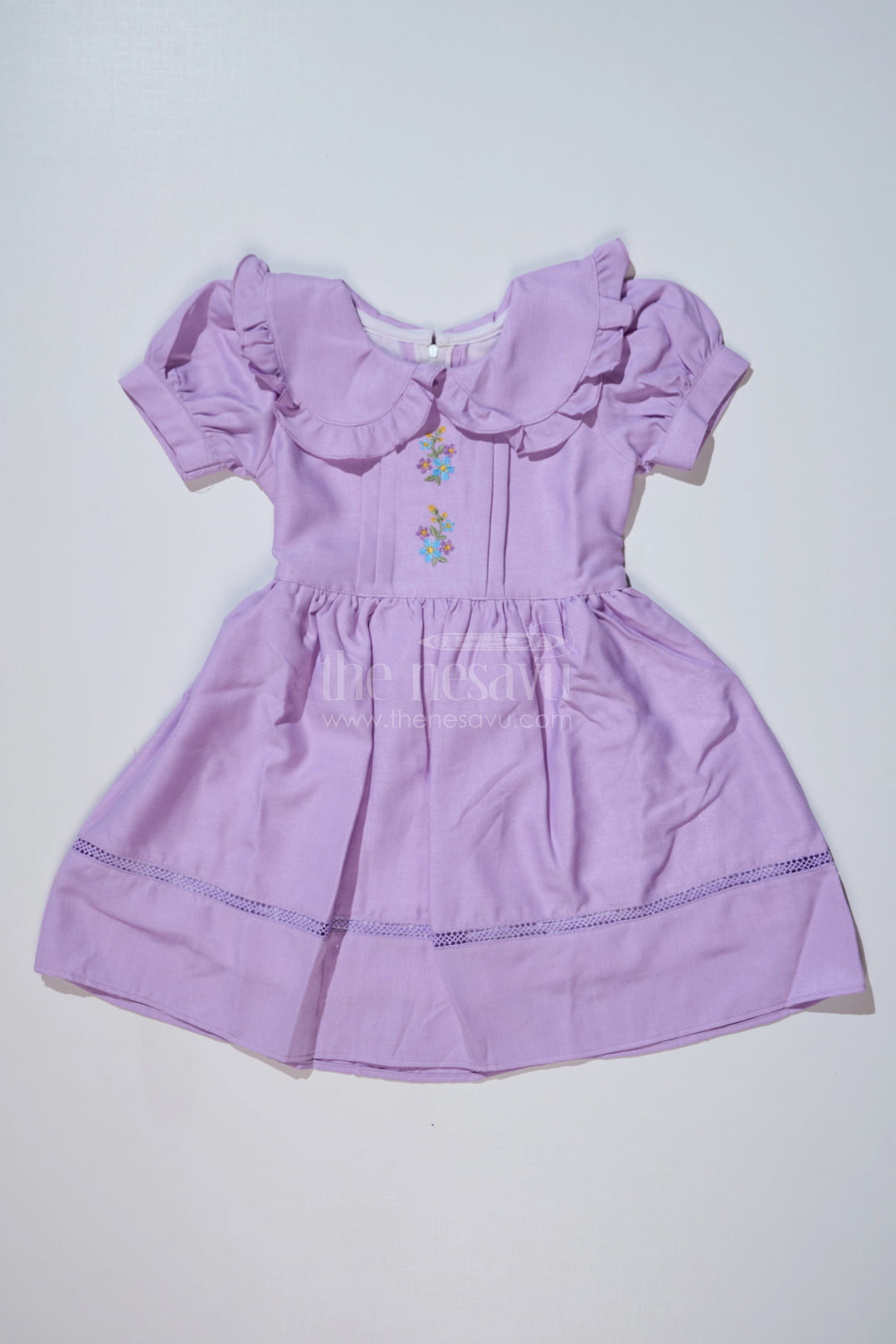 The Nesavu Girls Fancy Frock Casual Frock for Girls in Poly Blended Fabric with Embroidered Details Nesavu 20 (3Y) / Purple GFC1622B-20 Nesavu Casual Frock Girls Poly Blended Fabric Embroidered Details
