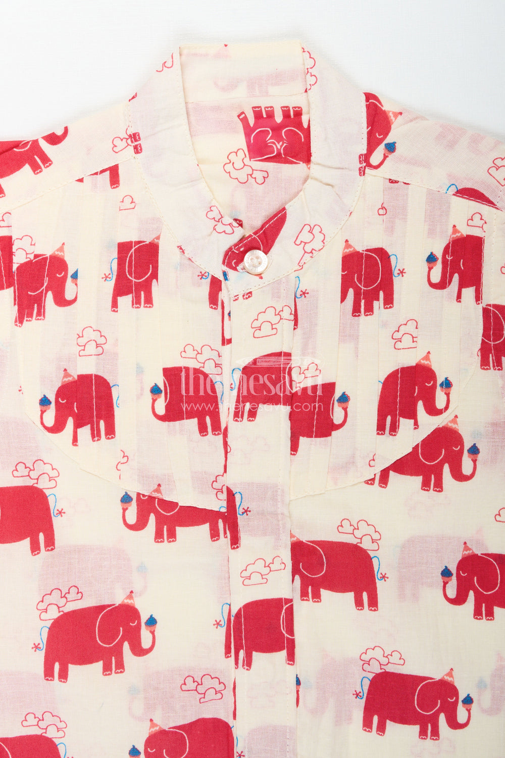 The Nesavu Boys Cotton Shirt Casual Red Elephant Print Cotton Shirt for Boys Festive Animal Motifs Nesavu Nesavu Cotton Shirt Boys Red Elephant Animal Motifs Ideal Casual Festive Style