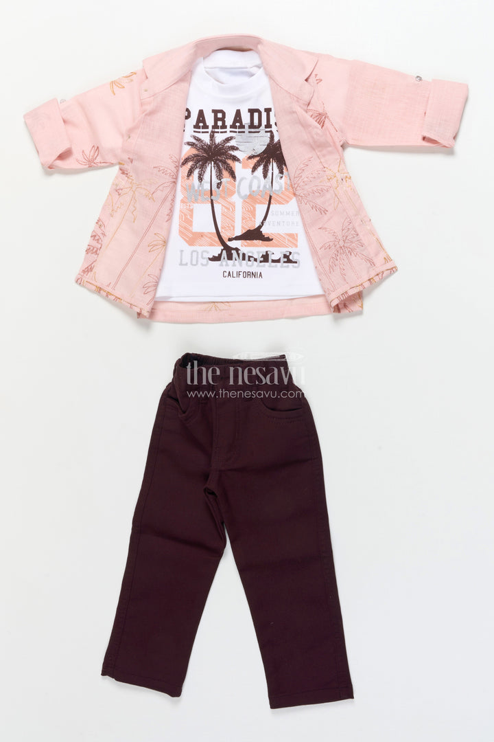 The Nesavu Boys Casual Set Casual Shirt and Pant Set for Toddler Boys for Everyday Outings Nesavu Nesavu casual cotton shirt pant set toddler boys embroidery layered tee
