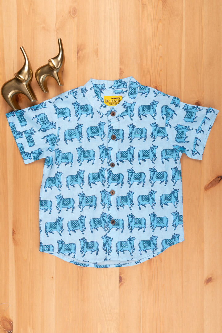 The Nesavu Boys Cotton Shirt Celebrate Cultural Heritage with Boys' Pichwai Cow Print Shirt | Cotton | Nesavu psr silks Nesavu