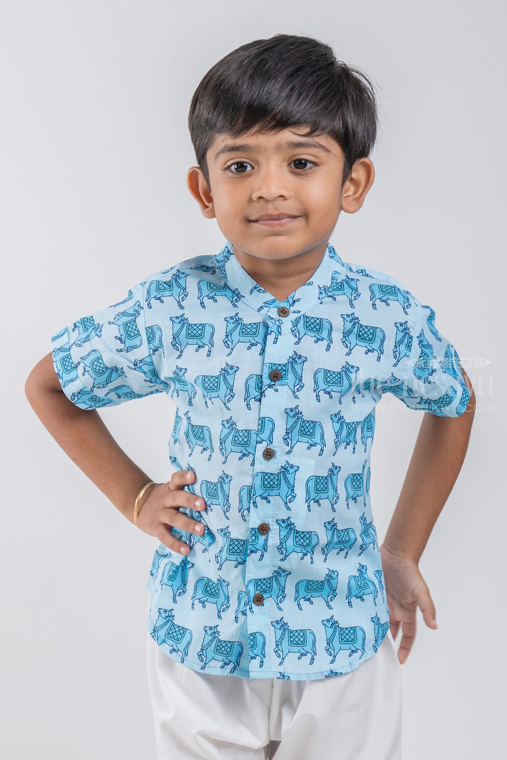The Nesavu Boys Cotton Shirt Celebrate Cultural Heritage with Boys' Pichwai Cow Print Shirt | Cotton | Nesavu psr silks Nesavu