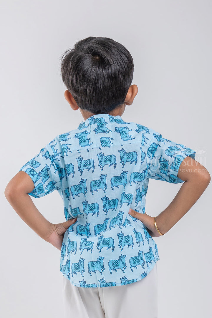 The Nesavu Boys Cotton Shirt Celebrate Cultural Heritage with Boys' Pichwai Cow Print Shirt | Cotton | Nesavu psr silks Nesavu