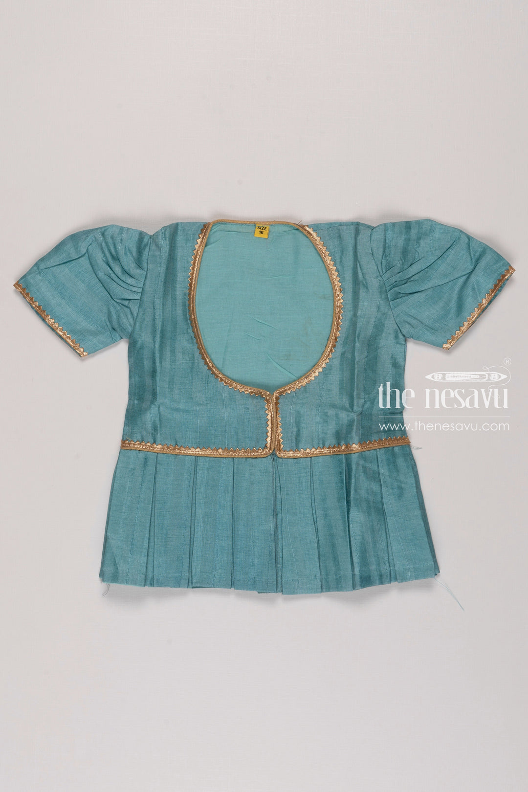 The Nesavu Girls Silk Gown Cerulean Dreams: Girls Blend Silk Full-Length Kalamkari Printed Anarkali Gown with Overcoat Nesavu Traditional Elegance | Festive Wear Collections for Girls | The Nesavu